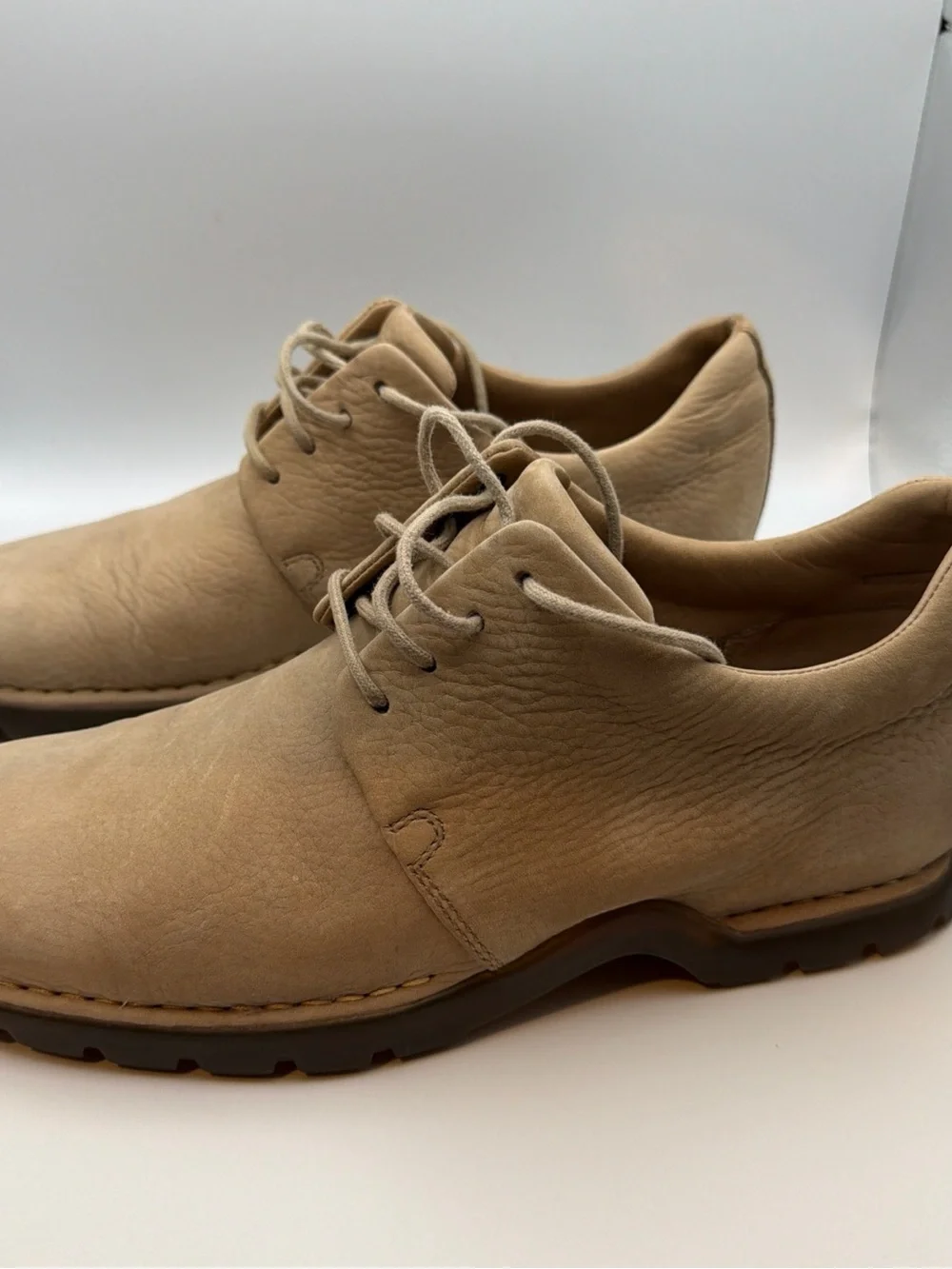 Vintage Cole Haan Country Men's Beige Nubuck Grained Leather Oxfords Lug Sole9.5